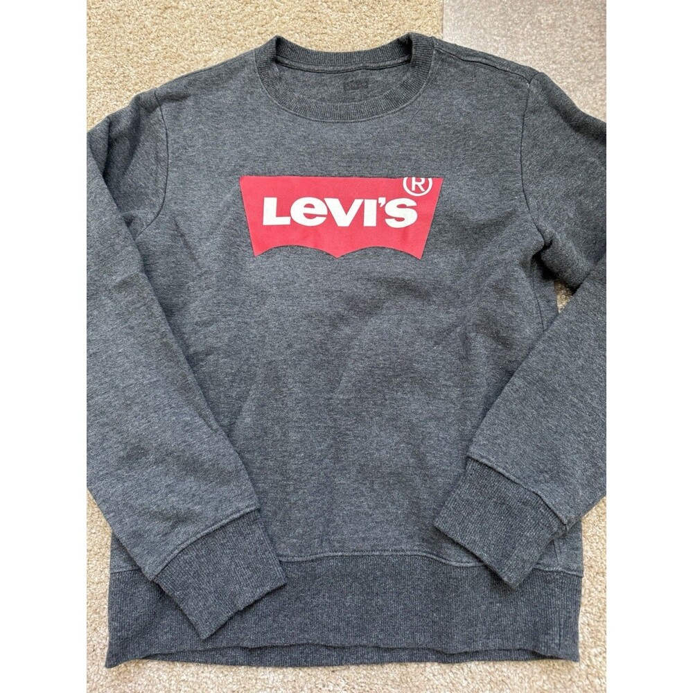 Levi’s Logo Crewneck Sweatshirt Charcoal Gray Size L Unisex Pullover Casual - Picture 2 of 3